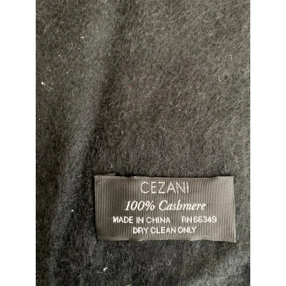 Cezani Black‎ Cashmere Black Fringe Trim Scarf Muffler